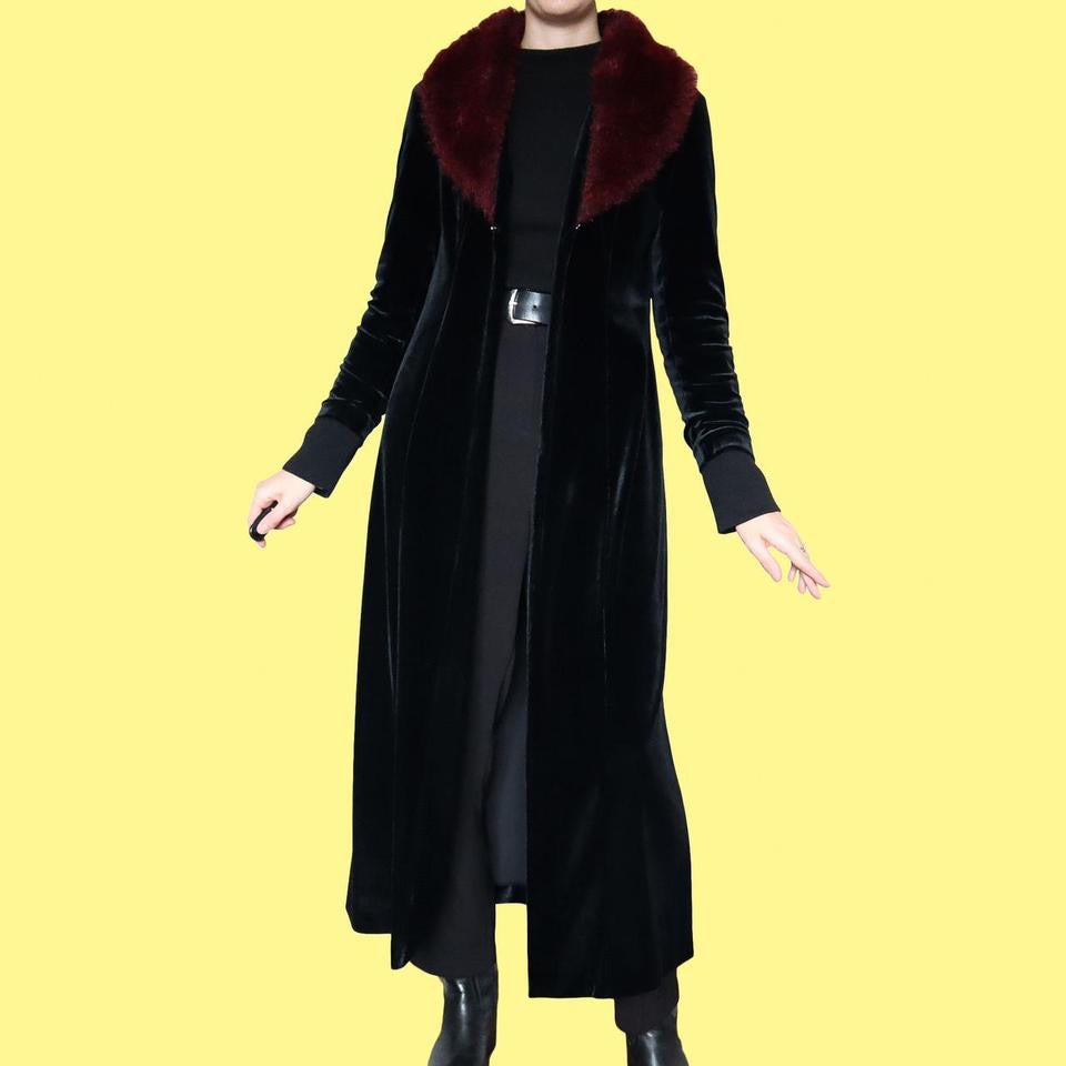 Etam 90s black velvet long jacket UK 12