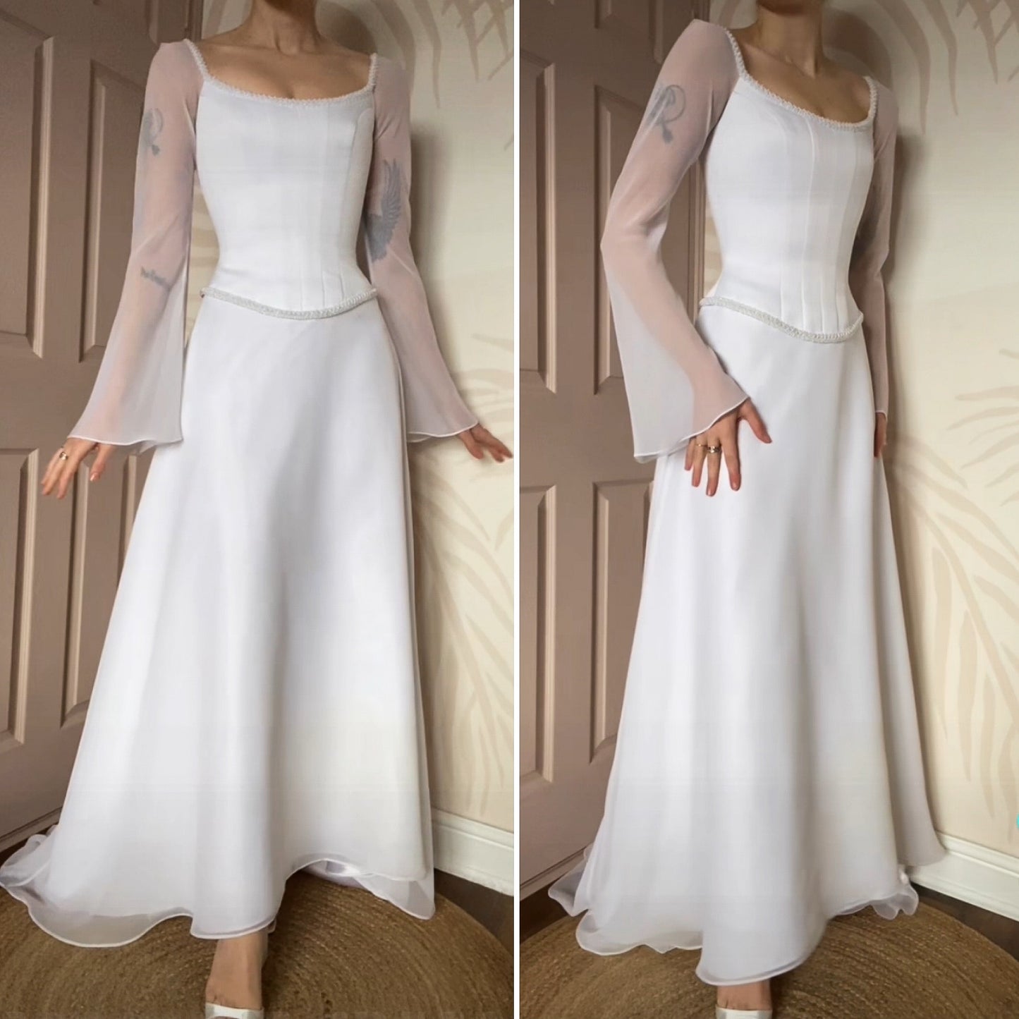 Vintage white long sleeve wedding gown UK 8