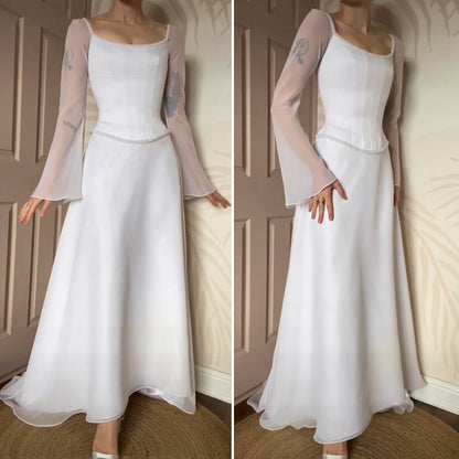 Vintage white long sleeve wedding gown UK 8