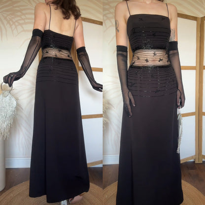 Chic black beaded evening dress uk 12