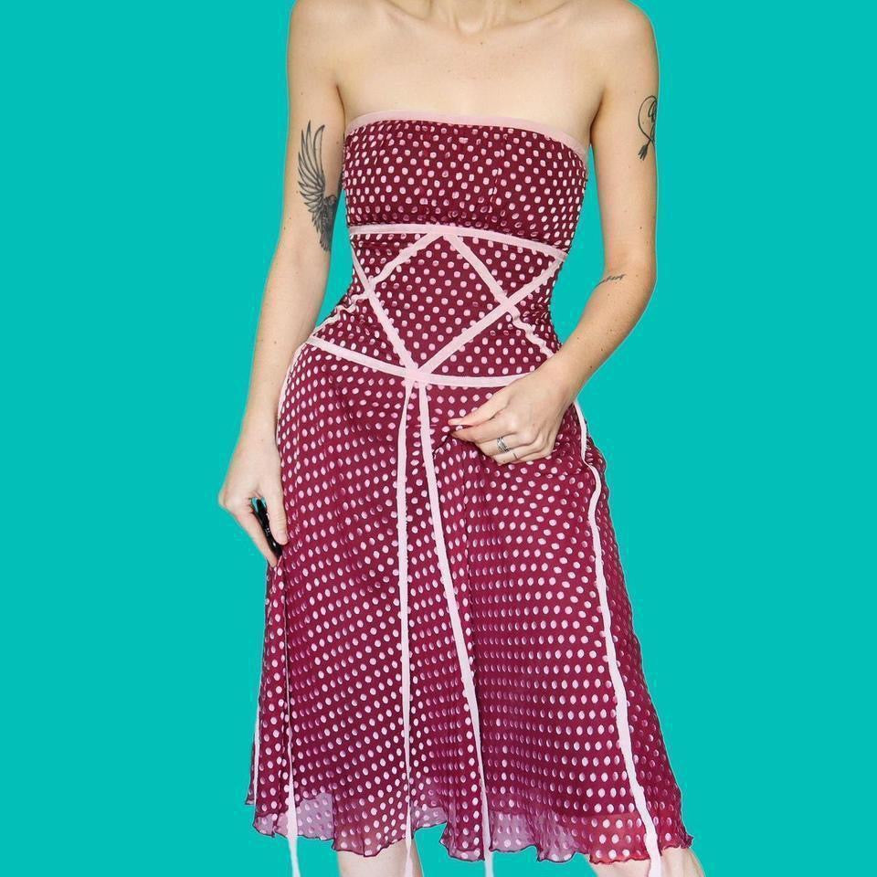 Silk blend strapless polka dot dress uk 12