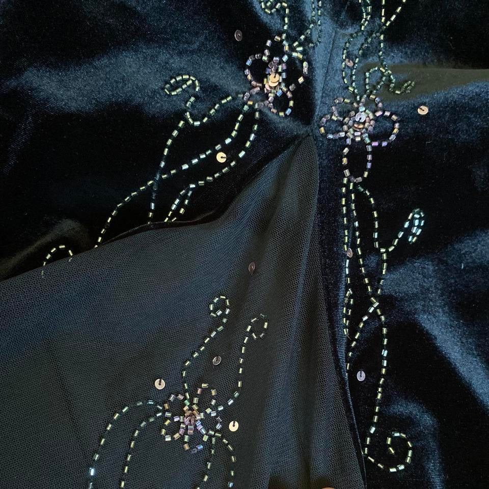 Flori Vintage 90s Black Velvet Beaded Evening Gown UK 10