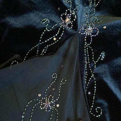 Flori Vintage 90s Black Velvet Beaded Evening Gown UK 10