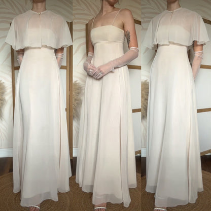 Vintage 70s 2-piece dress & cape wedding set uk 6-8/XS