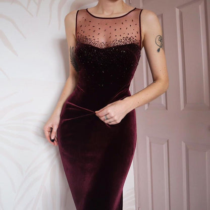 Debut burgundy velvet evening dress & shawl UK 12