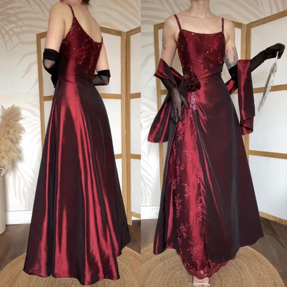 Jora Dark red lace a-line prom dress & shawl uk 12