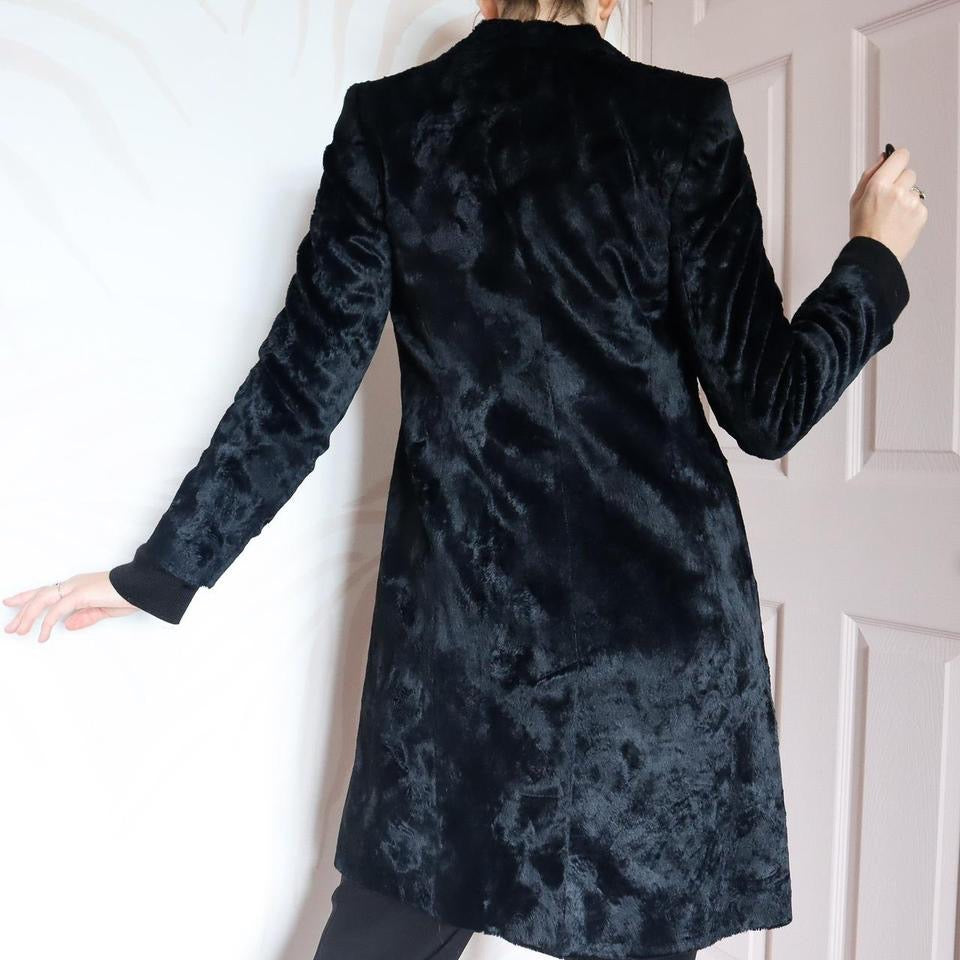 Soft black faux fur long blazer jacket UK 6/8
