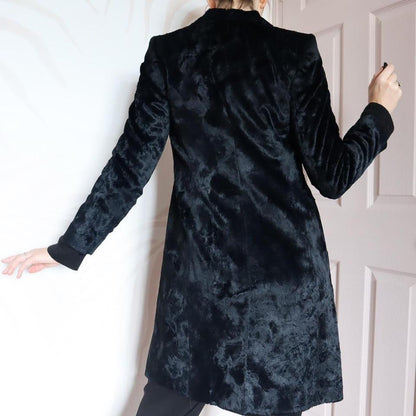 Soft black faux fur long blazer jacket UK 6/8