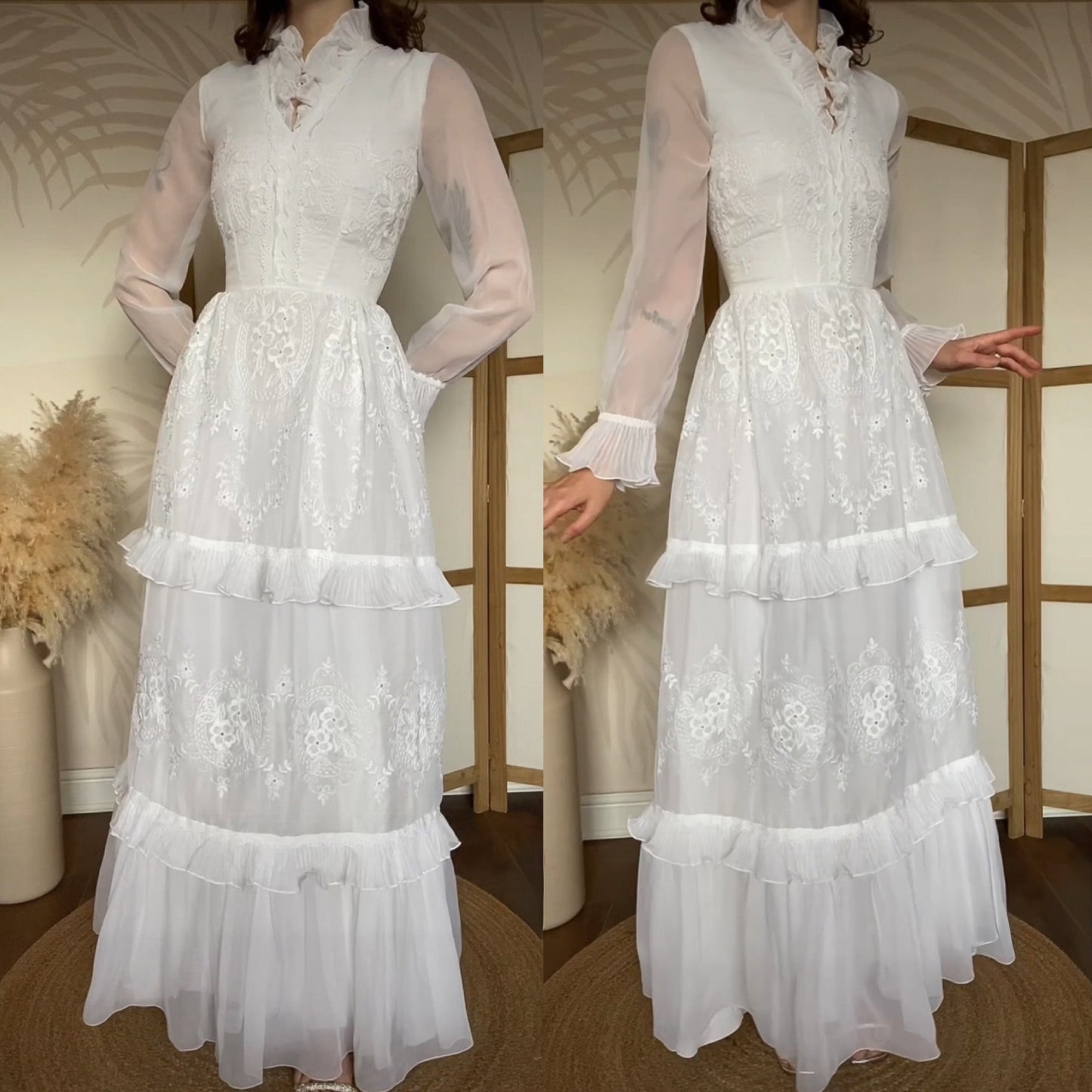 Beautiful white embroidered long sleeve wedding dress uk 6-8