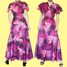 Load image into Gallery viewer, Vintage 70s Pink Floral Flared Sleeve A-Line Dress UK 8
