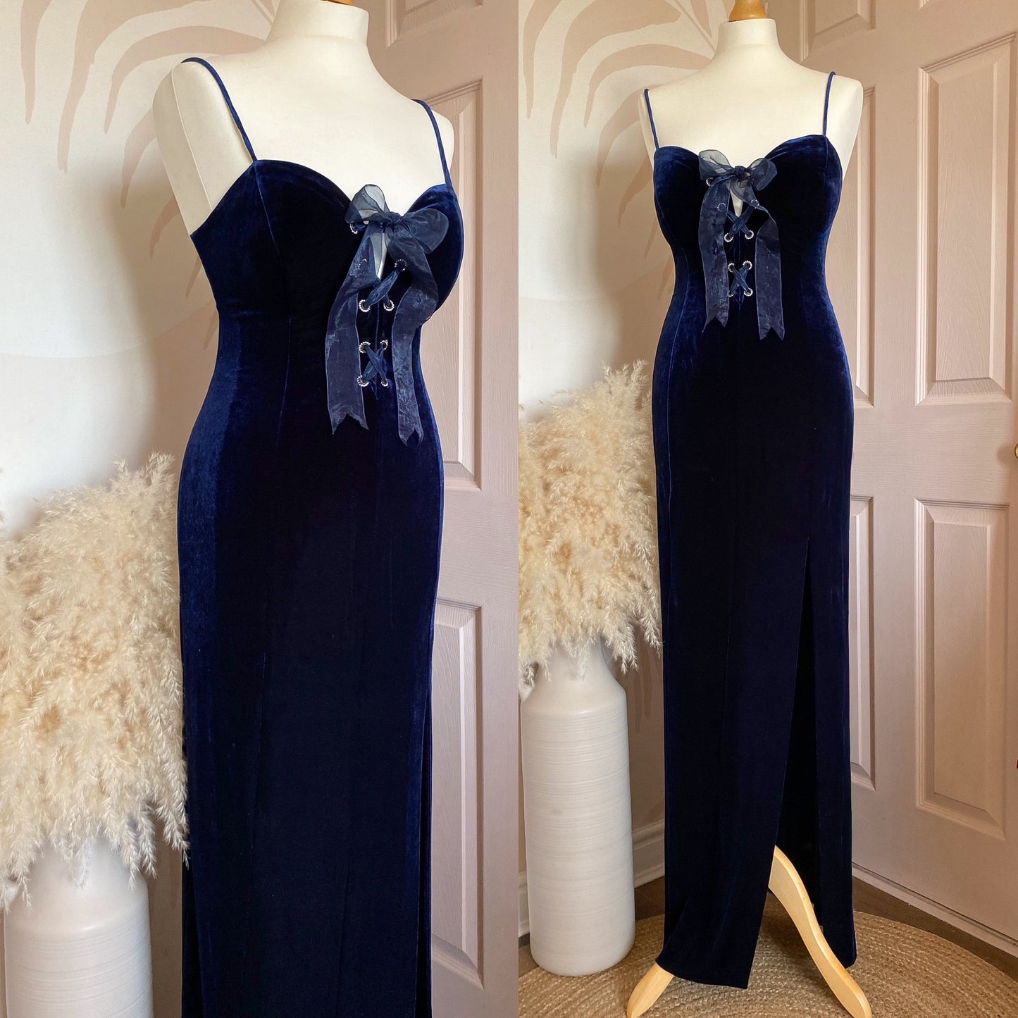 Bernshaw navy velvet stretch evening dress uk 14