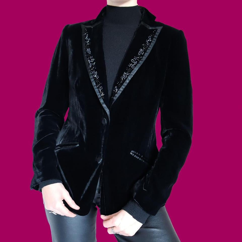 Laura Ashley velvet beaded blazer jacket UK M