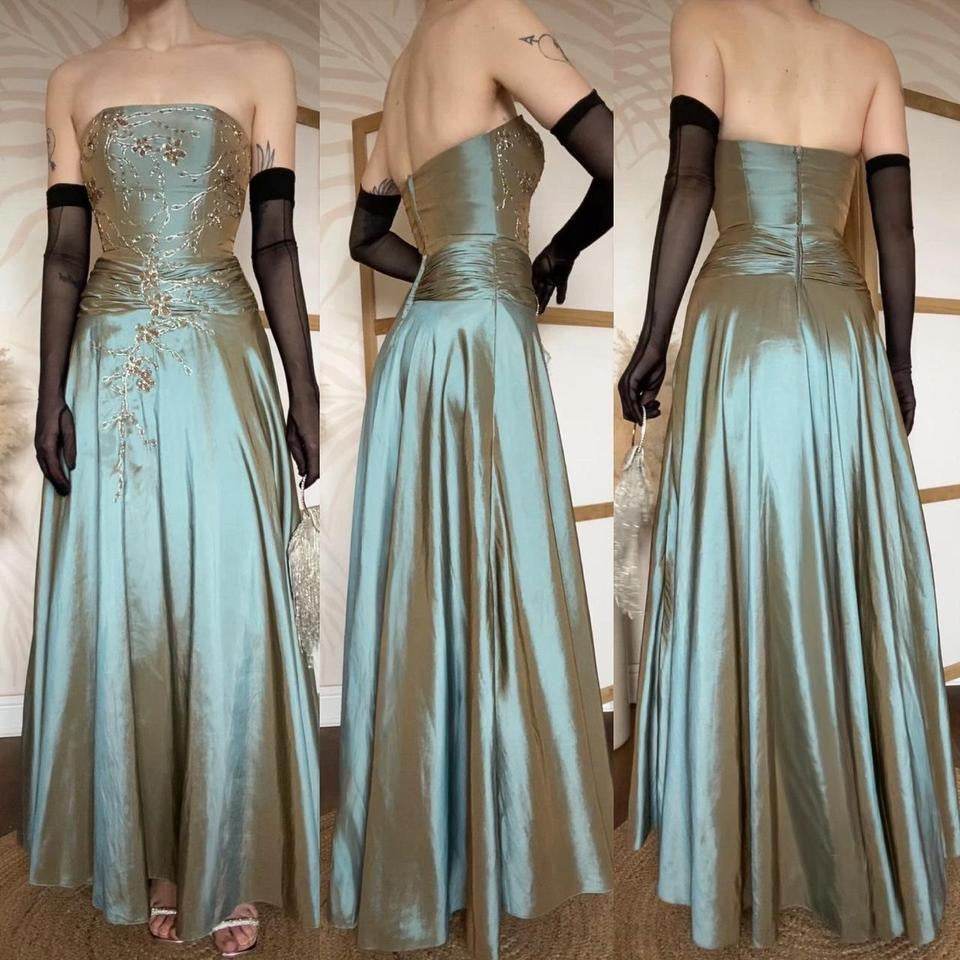 Iridescent grey/green strapless prom dress uk 8