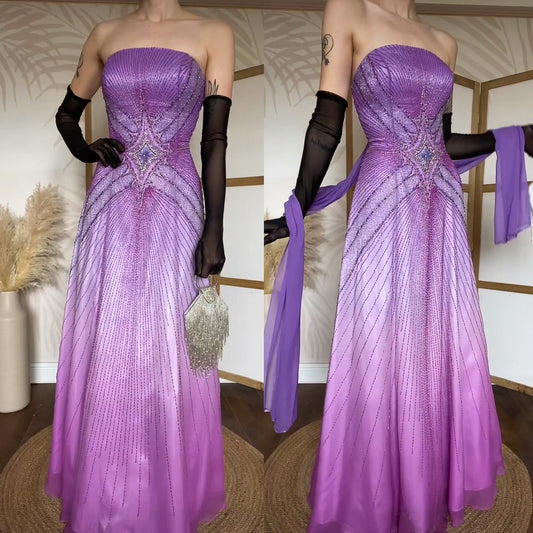 Purple silk beaded prom dress & shawl uk 12