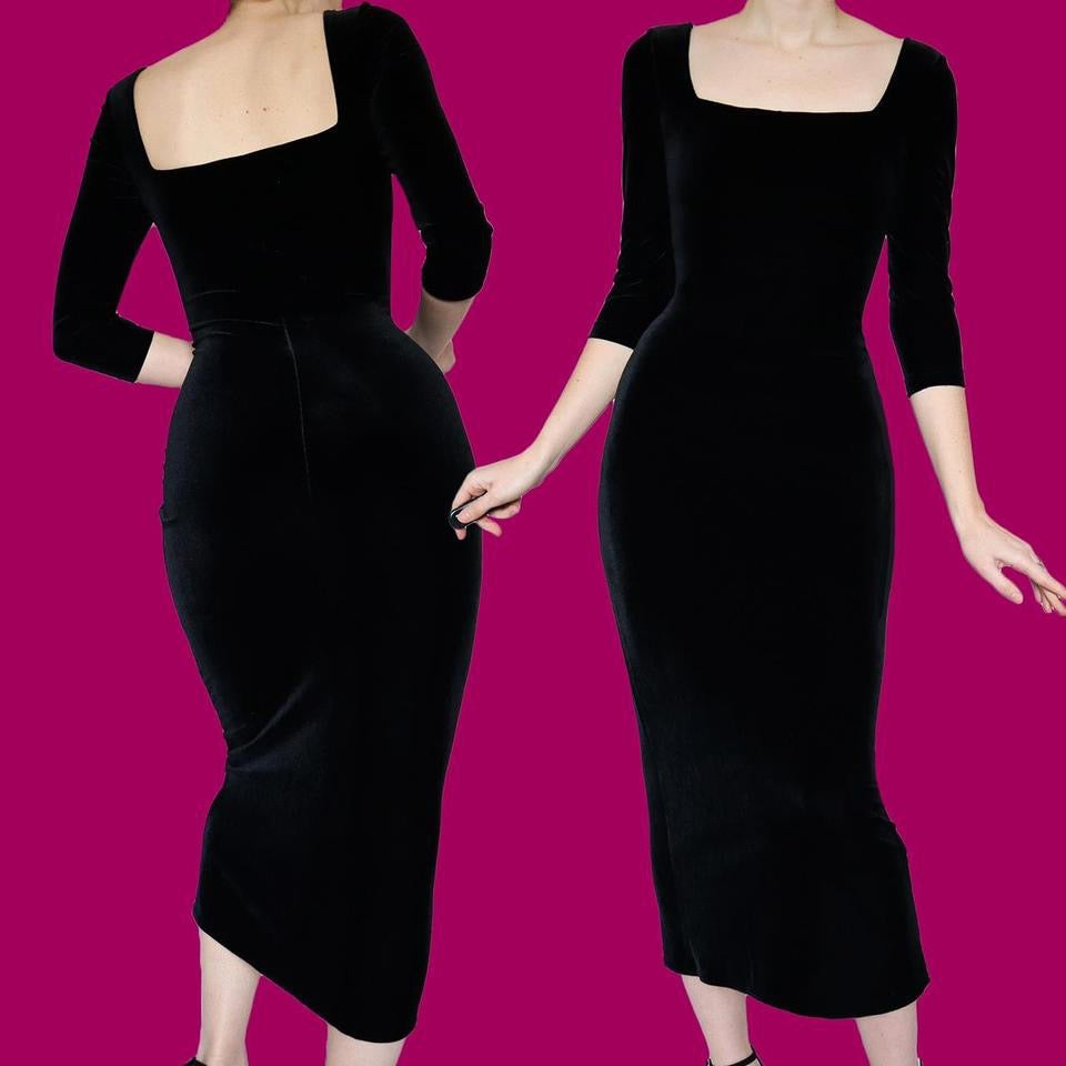 Black velvet stretch body-con dress UK 10 & UK 12