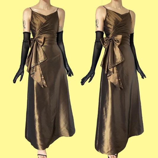 Veromia brown satin a-line gown UK 10