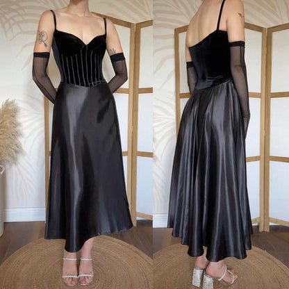 Simon Ellis black velvet/satin midi dress uk 10-12