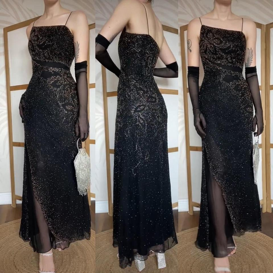 Yve London black beaded evening dress uk 12