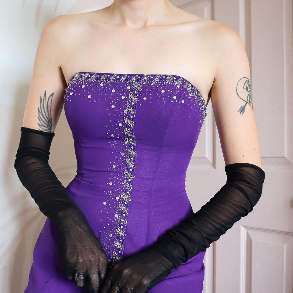 Purple strapless Goya evening gown UK 12