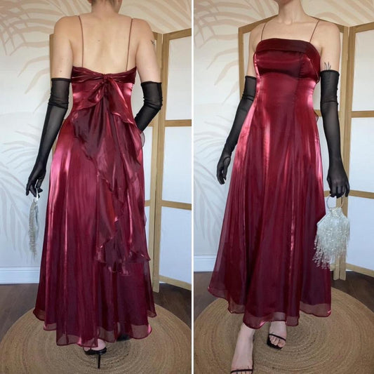 Debut red a-line shimmery evening dress uk 10