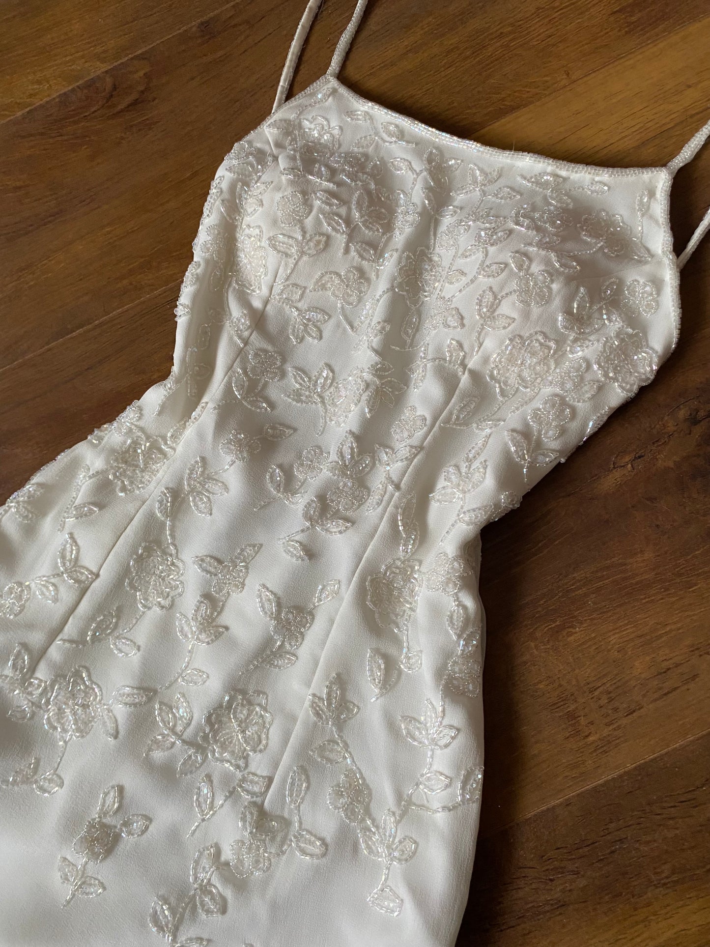 Ivory petite 100% silk beaded wedding dress uk 6