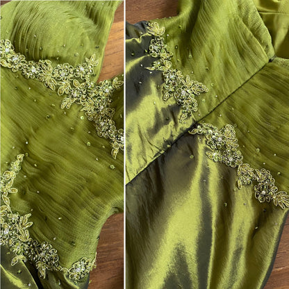 Green halter-neck a-line fairycore prom dress uk 10