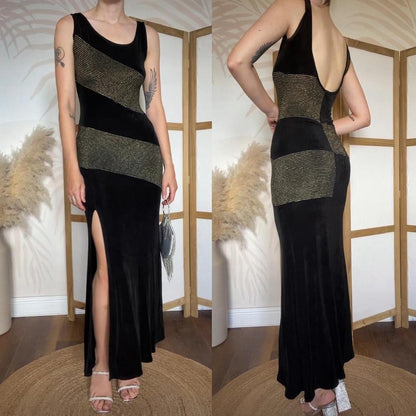 Bernshaw black & gold stretchy bodycon dress uk 10