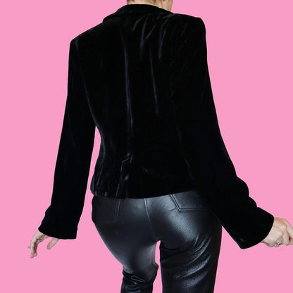 Black velvet evening jacket with bow UK 14