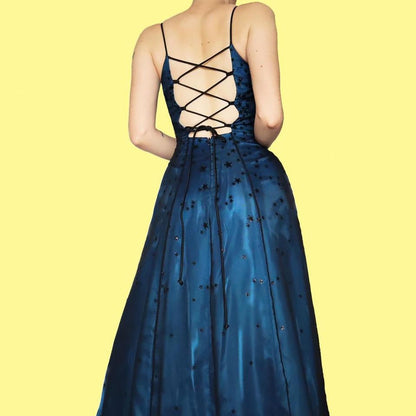 Glittery blue star print a-line prom dress UK 8