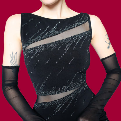 Tadashi Shoji stretch black party mini dress UK 14