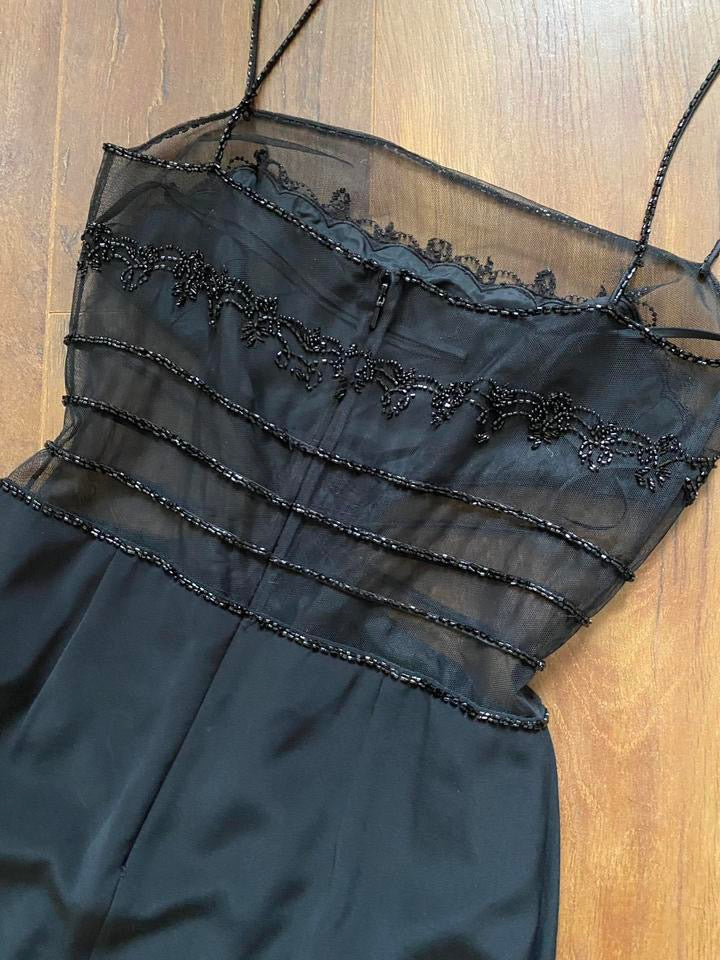 Black sheer beaded evening dress uk 10