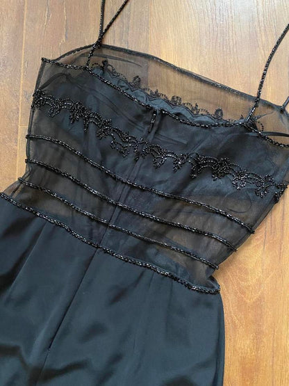 Black sheer beaded evening dress uk 10