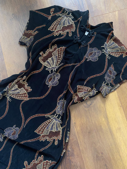 Black stretch butterfly print evening dress uk 12