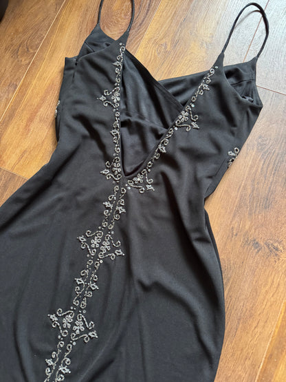 Black beaded low back evening dress uk 10