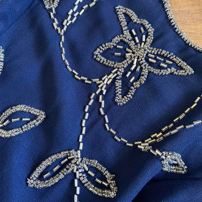 Navy Kaleidoscope beaded evening gown UK 16