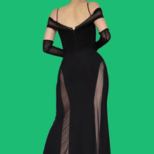 Load image into Gallery viewer, Black Morgan &amp; Co stretch cold shoulder evening dress UK 12
