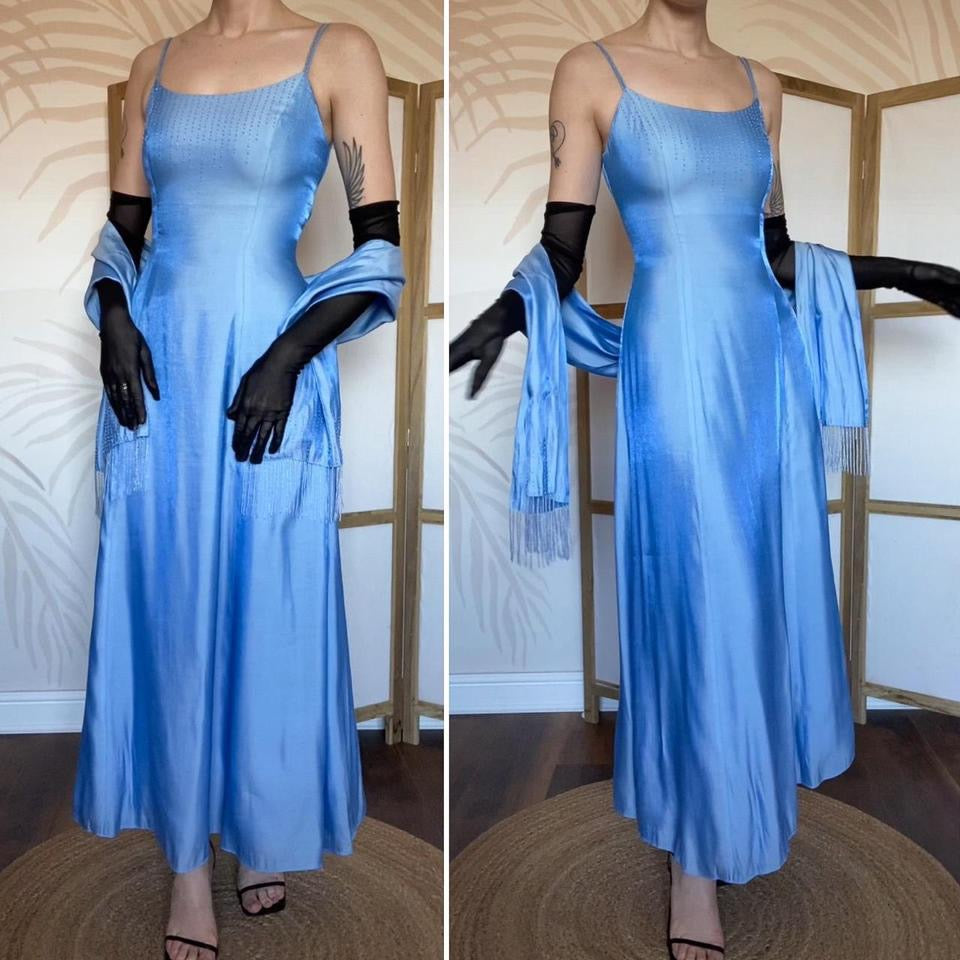 Debut ice blue a-line beaded dress & shawl UK 10