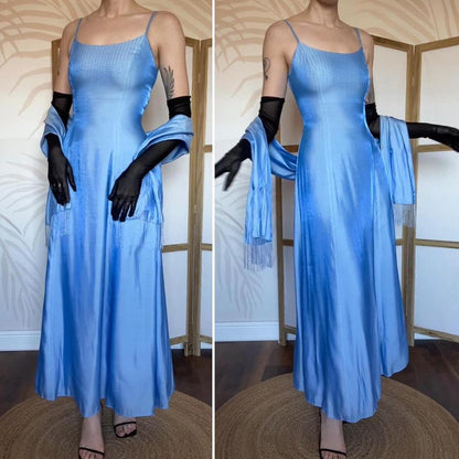 Debut ice blue a-line beaded dress & shawl UK 10