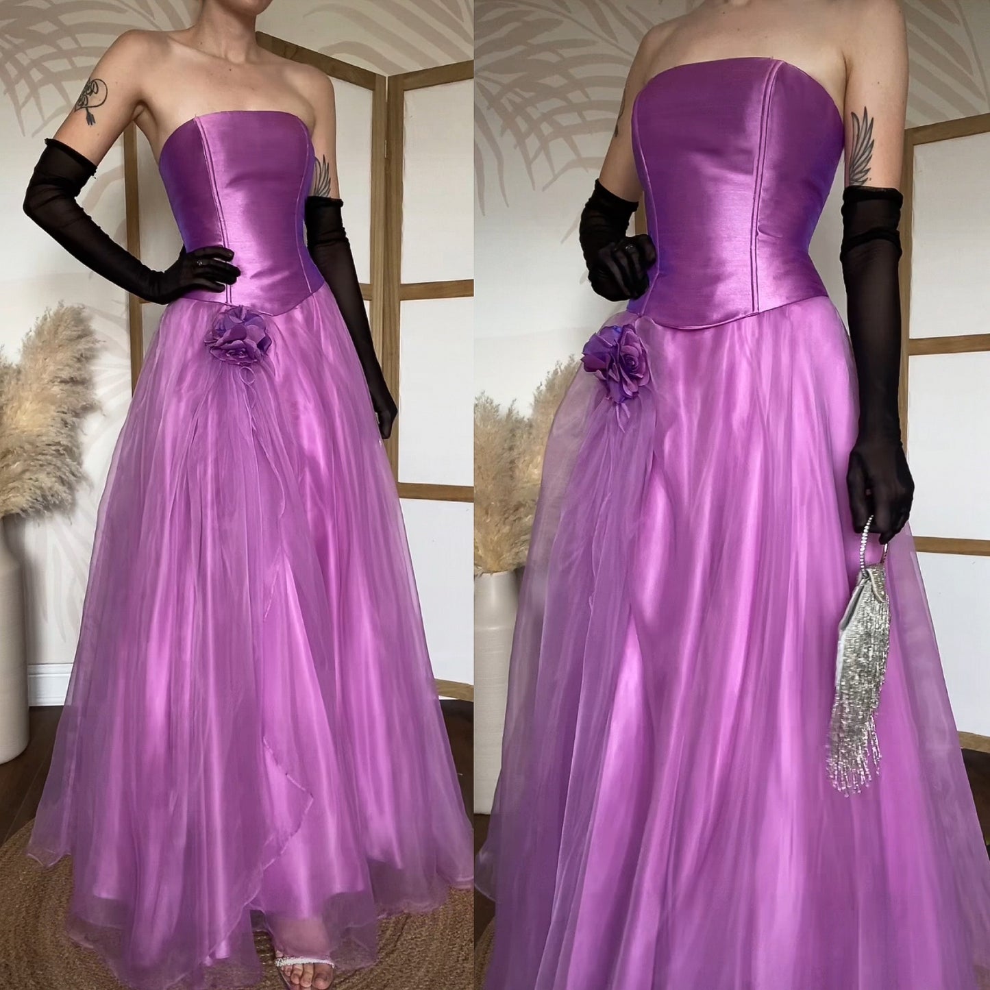 Goya purple strapless a-line prom dress uk 10