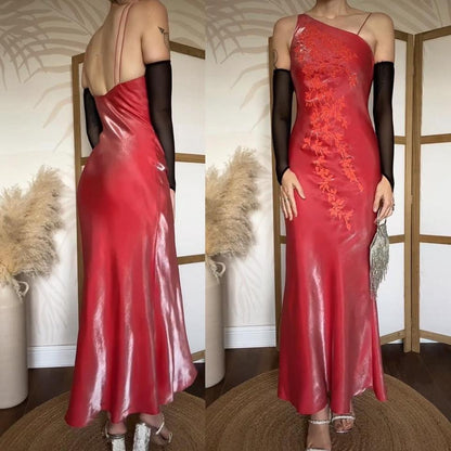 Orangey/red silky evening dress uk 6-8/XS