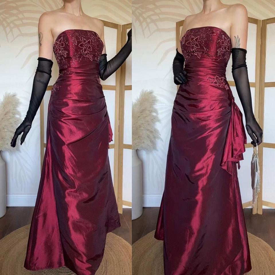 Red strapless beaded prom dress uk 14