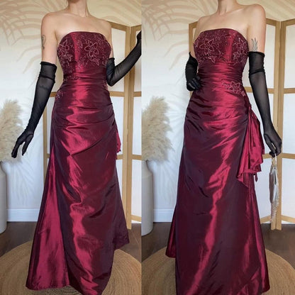 Red strapless beaded prom dress uk 14