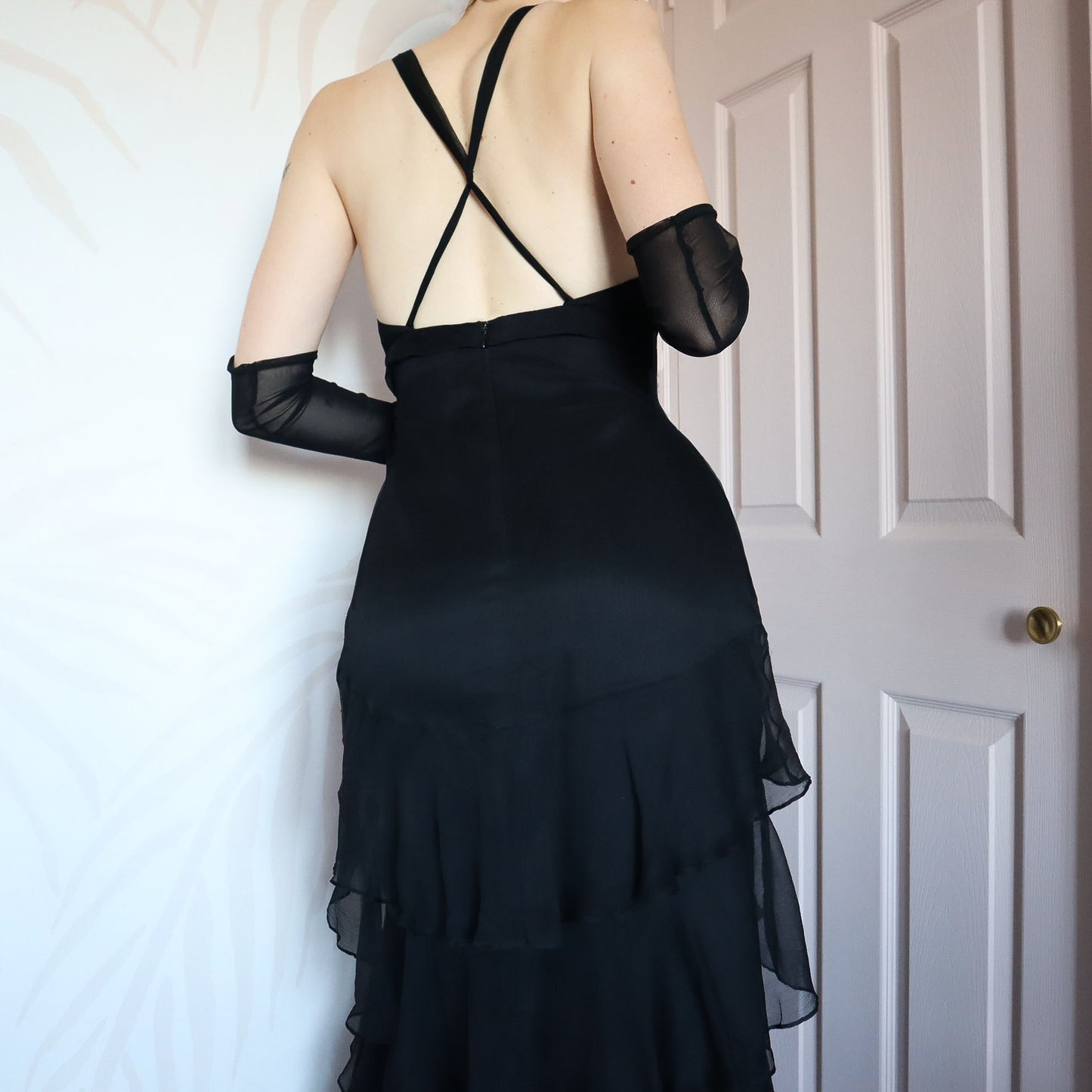 Black 100% silk evening gown UK 12