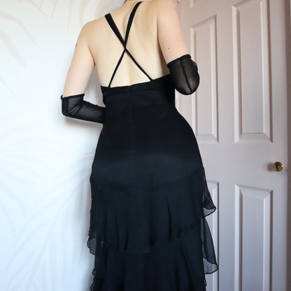 Black 100% silk evening gown UK 12