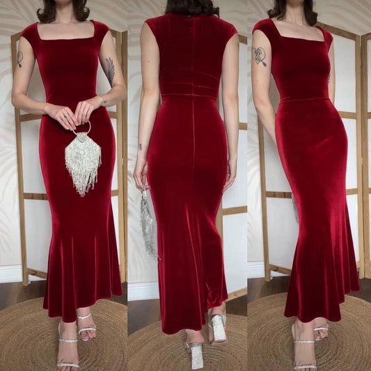 Red velvet stretch evening dress uk 12