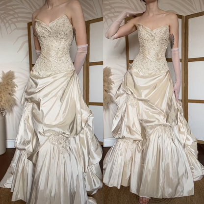 Champagne Maggie Sottero strapless a-line wedding dress uk 10