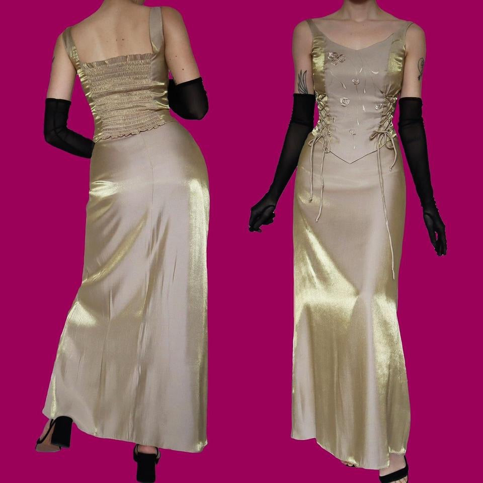 Shimmery gold 3-piece top, skirt & shawl set UK 8-10