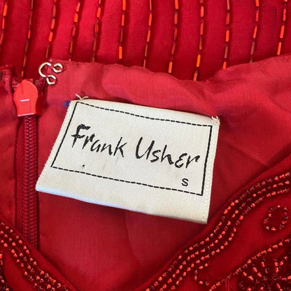 Frank Usher red beaded/sequin evening dress UK 10