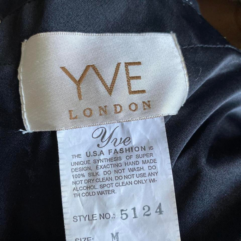 Yve London 100% silk black/white beaded evening dress UK 12