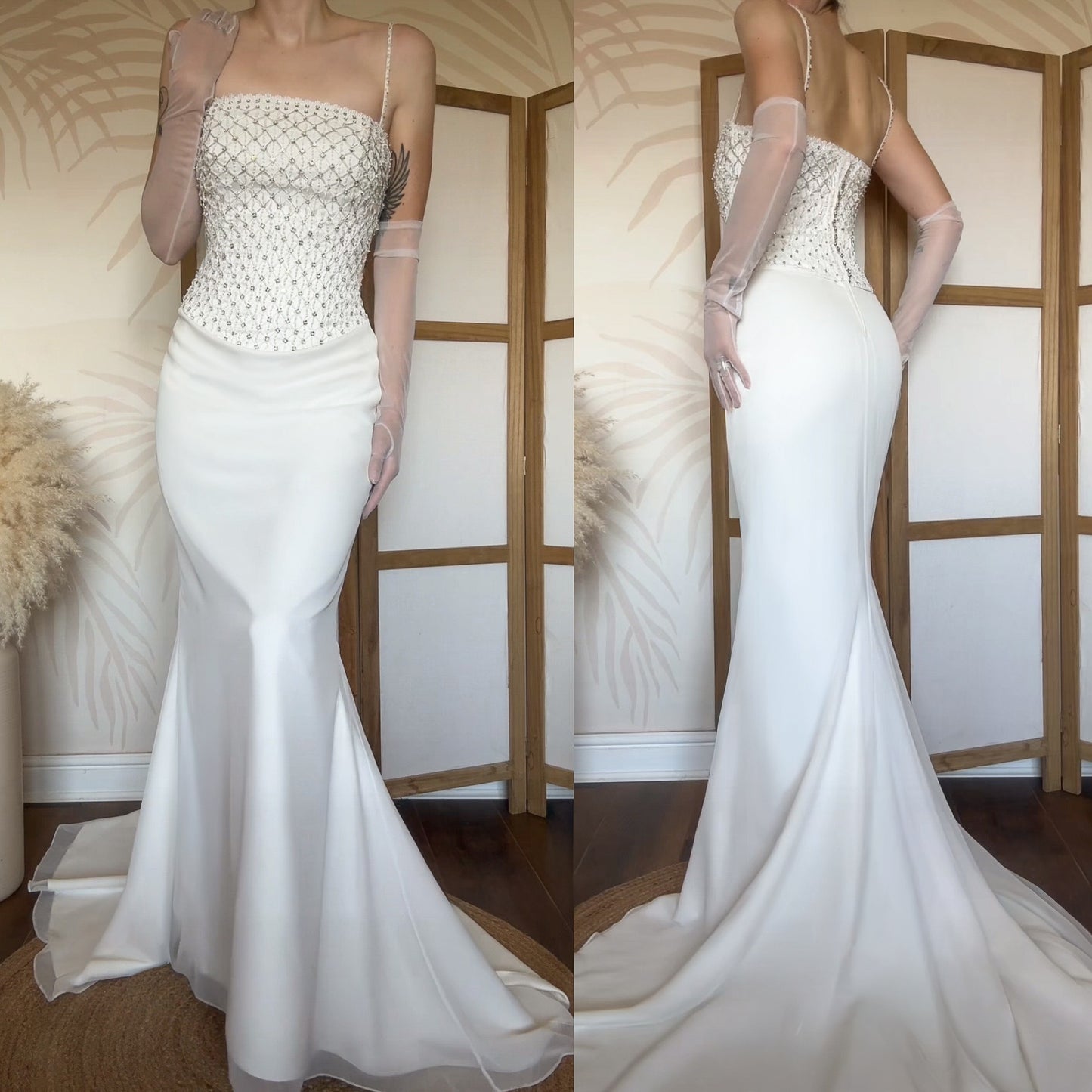 White lace & bead wedding dress uk 12